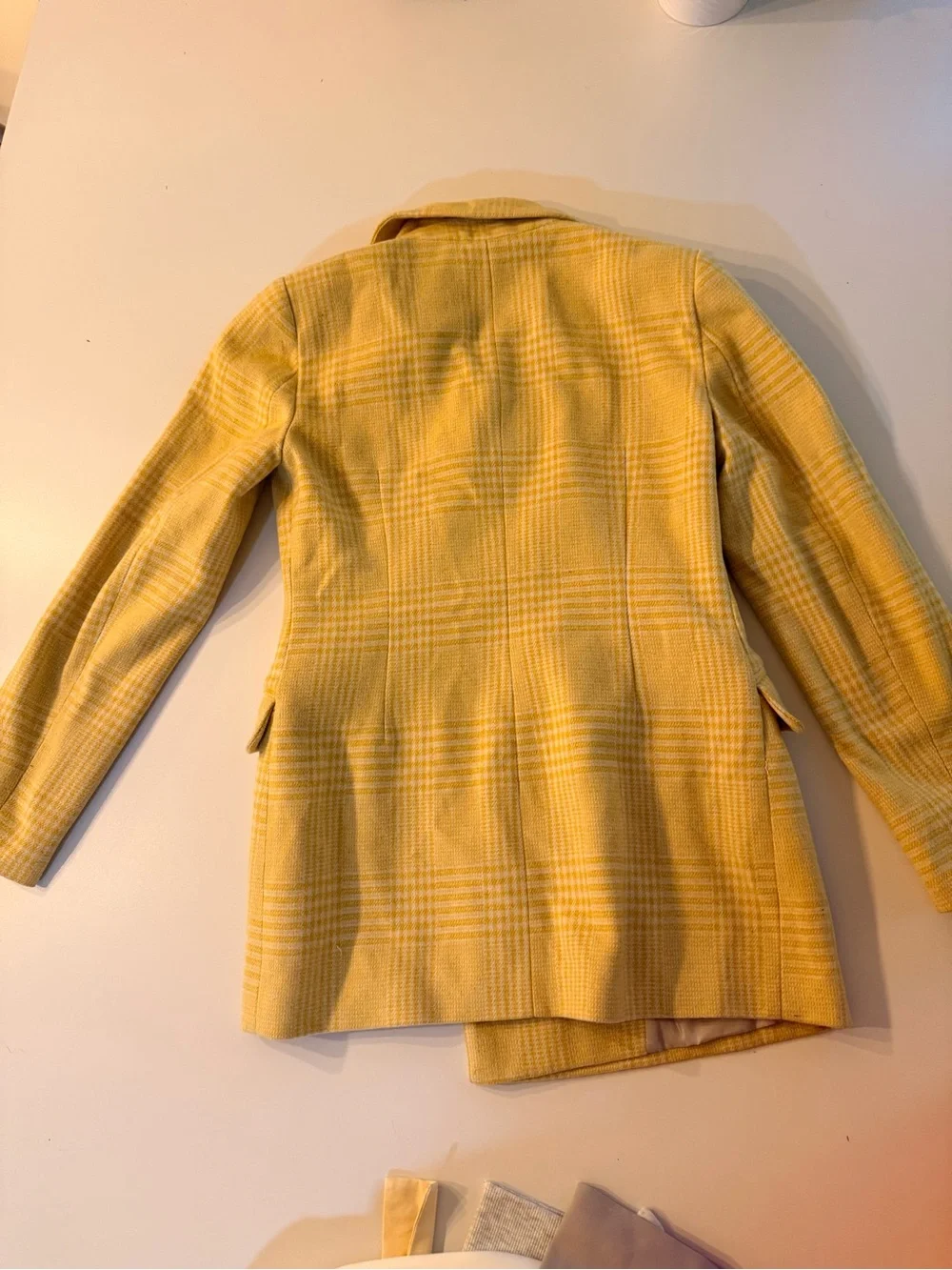 Topshop Yellow Plaid Double-Breasted Blazer Coat